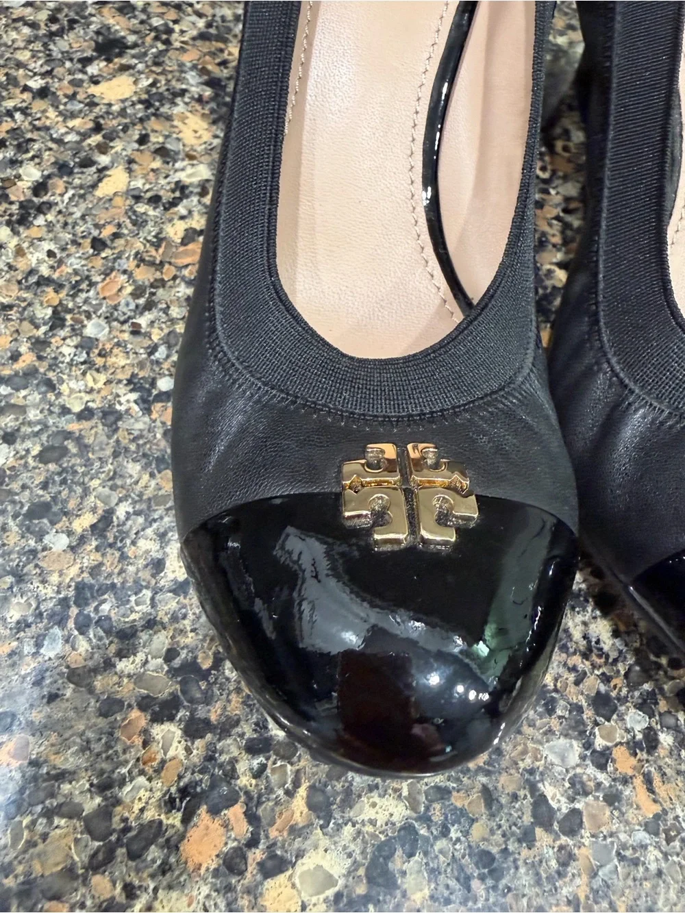 Tory Burch  Jolie Black Wedge Pumps with Gold Accent - Women's Shoes 7.5